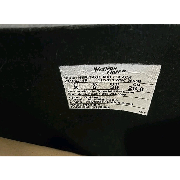 Western Chief Women's Heritage Mid Rain Boot Black Women's Sz 8 NWT No Box (218) - Picture 5 of 6